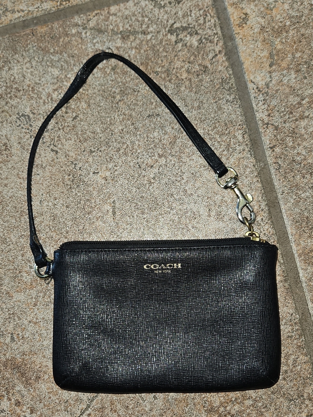 Coach Black Leather Wristlet with Gold Logo